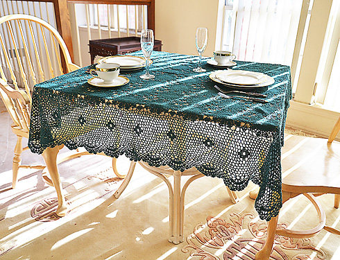 Festive Crochet Square Tablecloth. Every Green color. 54"SQ.